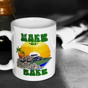 Wake and Bake Hippy Skeleton Cannabis 12 oz Coffee Tea White Mug